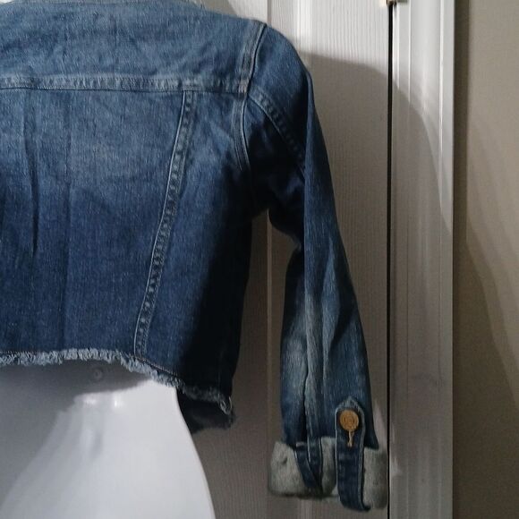 Princess Vera Wang cropped jean denim raw trim jacket Sz XS NWOT - Picture 6 of 8